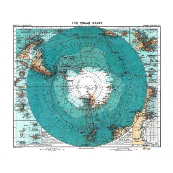Impresso em Tela para Quadros Painel Vintage Mapa Mundi Antarctica - Afic4272