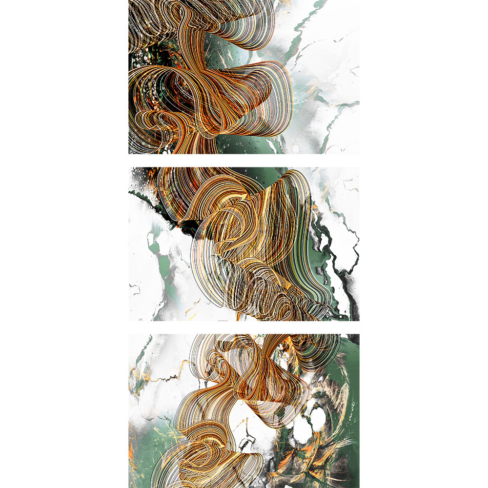 Gravura para Quadros Recortada Abstrato Ondas Fita Decorativa Prata e Dourada - Afi14340a - 90x190 Cm