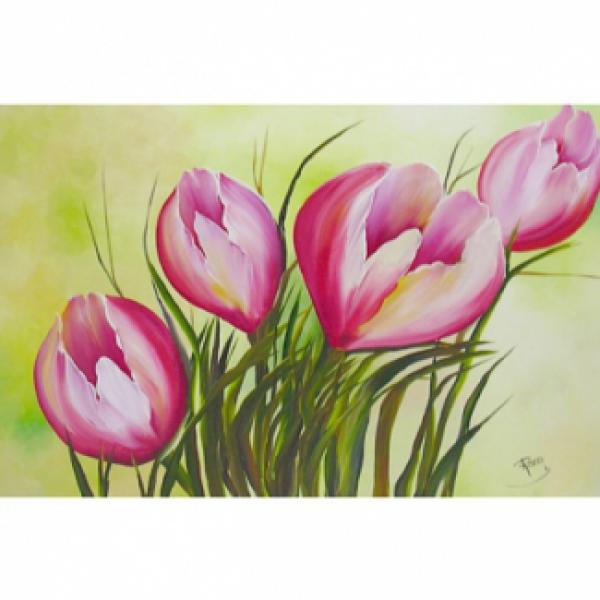 Pintura em Painel Floral R021 - 90x60 Cm