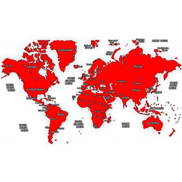 Impressão em Tela para Quadros Mapa Mundi Vermelho - Afic4301