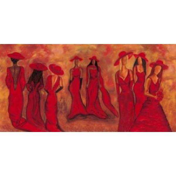 Gravura para Quadros Decorativos Mulheres Figurativos de Vestido Vermelho - Xl141 - 100x50 Cm