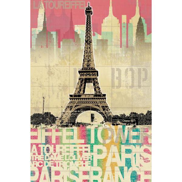 Impresso Sobre Tela para Quadros Cidade Torre Eiffel Letras Coloridas - Pi7035b - 60x90 Cm