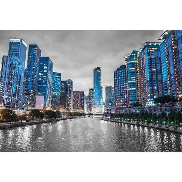 Tela para Quadros Panorama da Cidade e Rio em Chicago - Afic17496