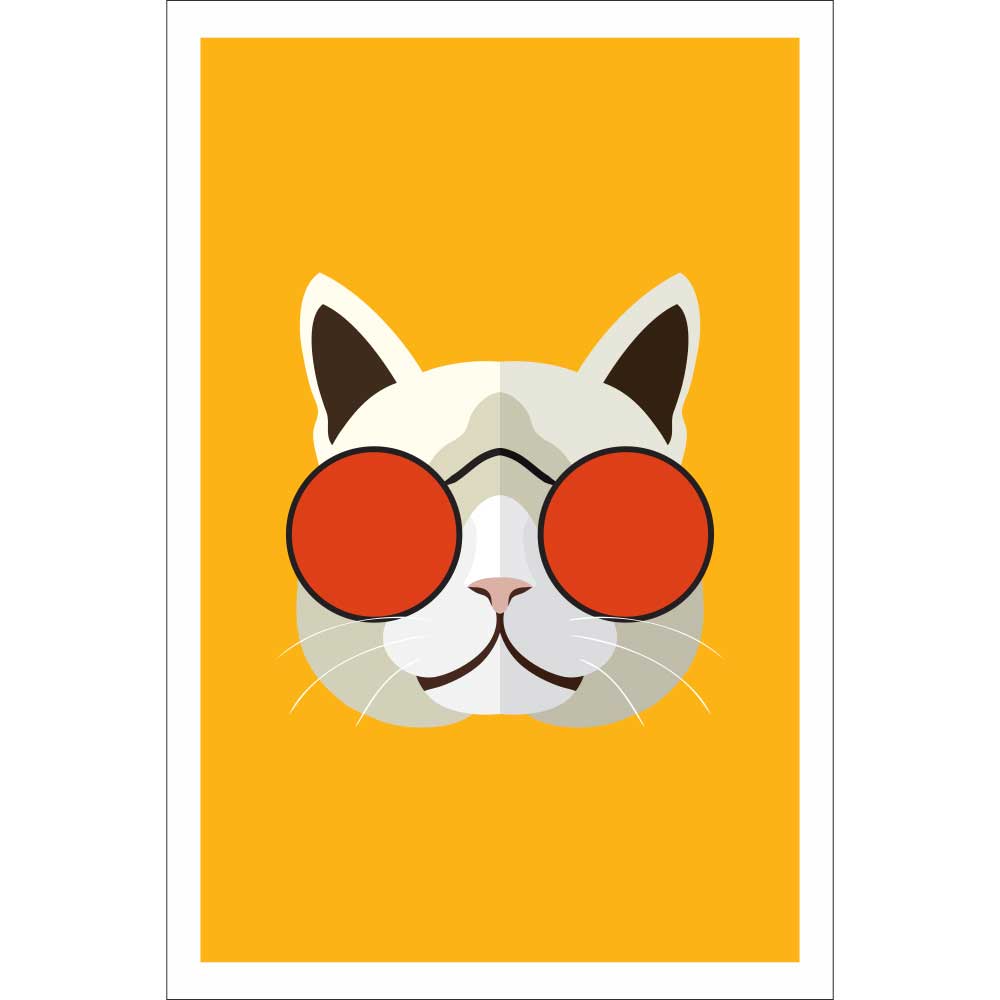 Gravura para Quadros Belíssimo Gato de Óculos Vermelho - Afi5978