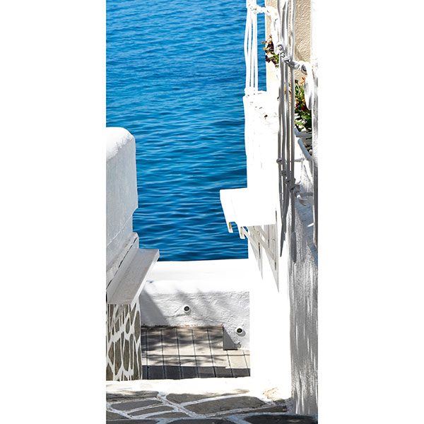 Gravura para Quadros Arquitetura Branca Grécia Mar Azul - Afi17493