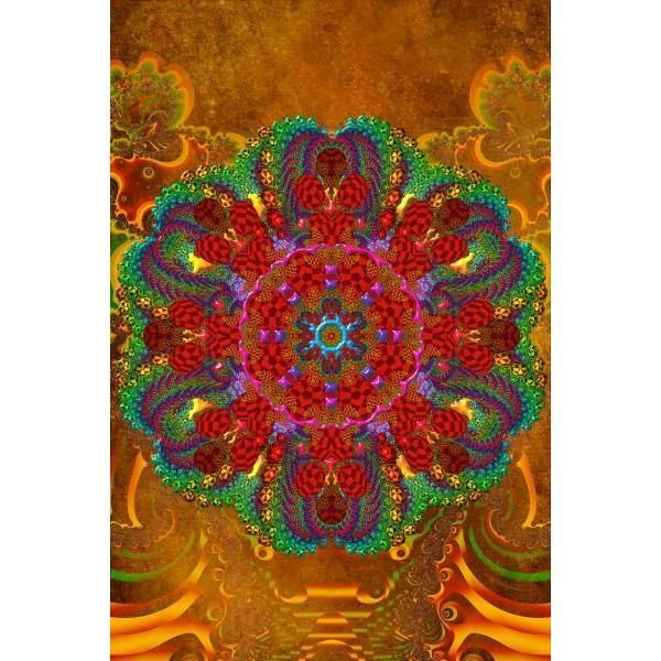 Impressão em Tela para Quadros Mandala em Vermelho com Detalhes Verde - Afic4474