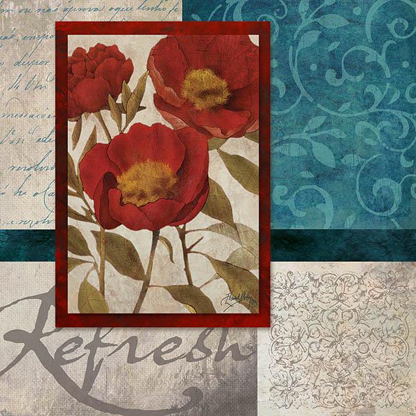 Gravura para Quadros Floral Trio de Papoulas - 8306-12 - 30x30 Cm