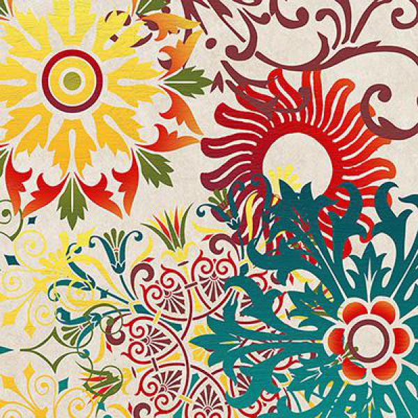 Gravura para Quadros Abstrata Floral Colorida 30x30 Cm