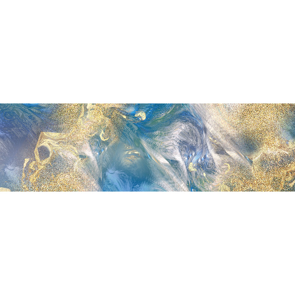 Tela para Quadros Decorativo Abstrato Azul e Dourado - Afic12912 - 335x100 Cm