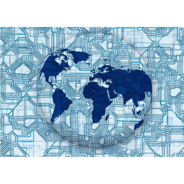 Impressão em Tela para Quadros Mapa Mundi com Os Continentes em Azul - Afic4274