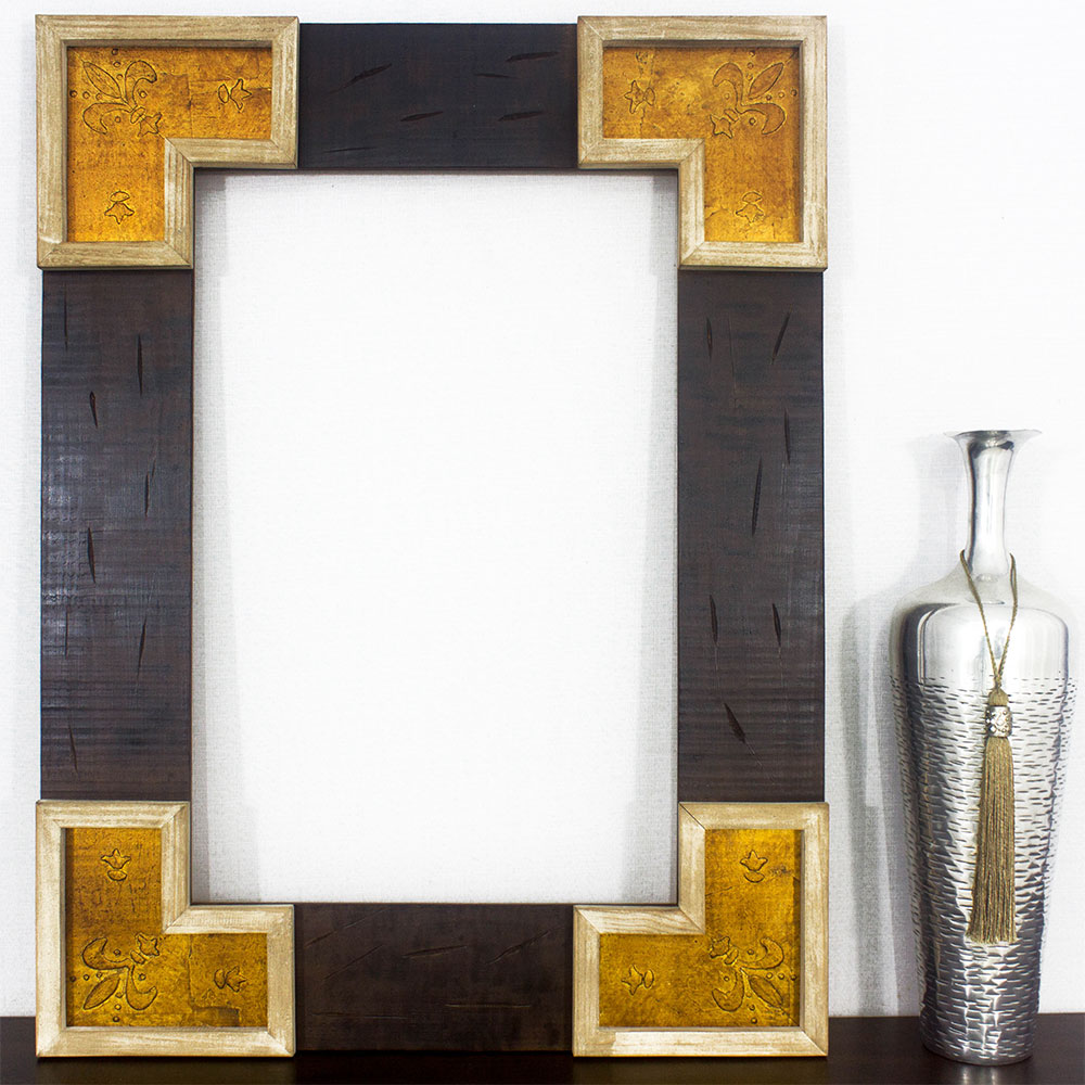 Moldura Decorativa Rstica Marrom com Detalhe Dourado para Espelhos - ESP. 002
