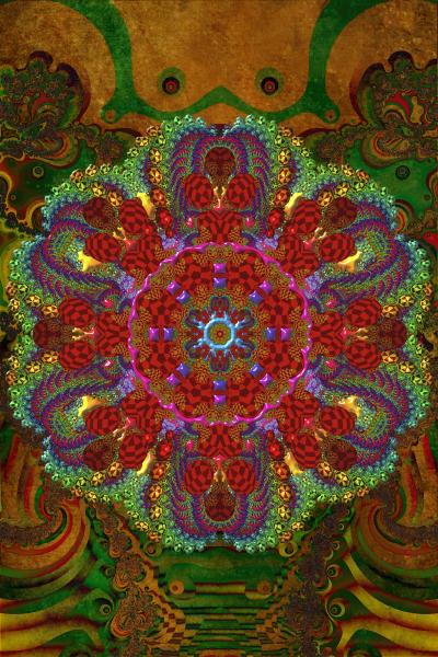 Impressão em Tela para Quadros Mandala Vermelho com Detalhes Verdes - Afic4475