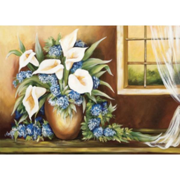 Gravura para Quadro Vaso Floral Na Janela - Nb032 - 70x50 Cm