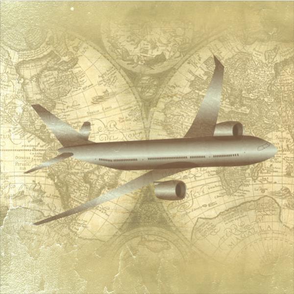 Gravura para Quadros Belíssimo Avião Sobre Mapa Mundi - Afi5156