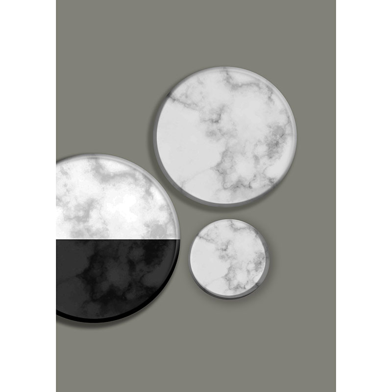 Tela para Quadros Abstrato Circulos de Mrmore Preto e Branco I - Afic18730