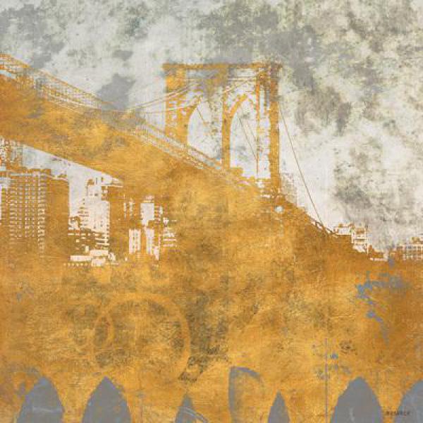 Gravura para Quadros Decorativos Ponte Manhattan com Sombreado Amarelo - 10936b-18 - 45x45 Cm
