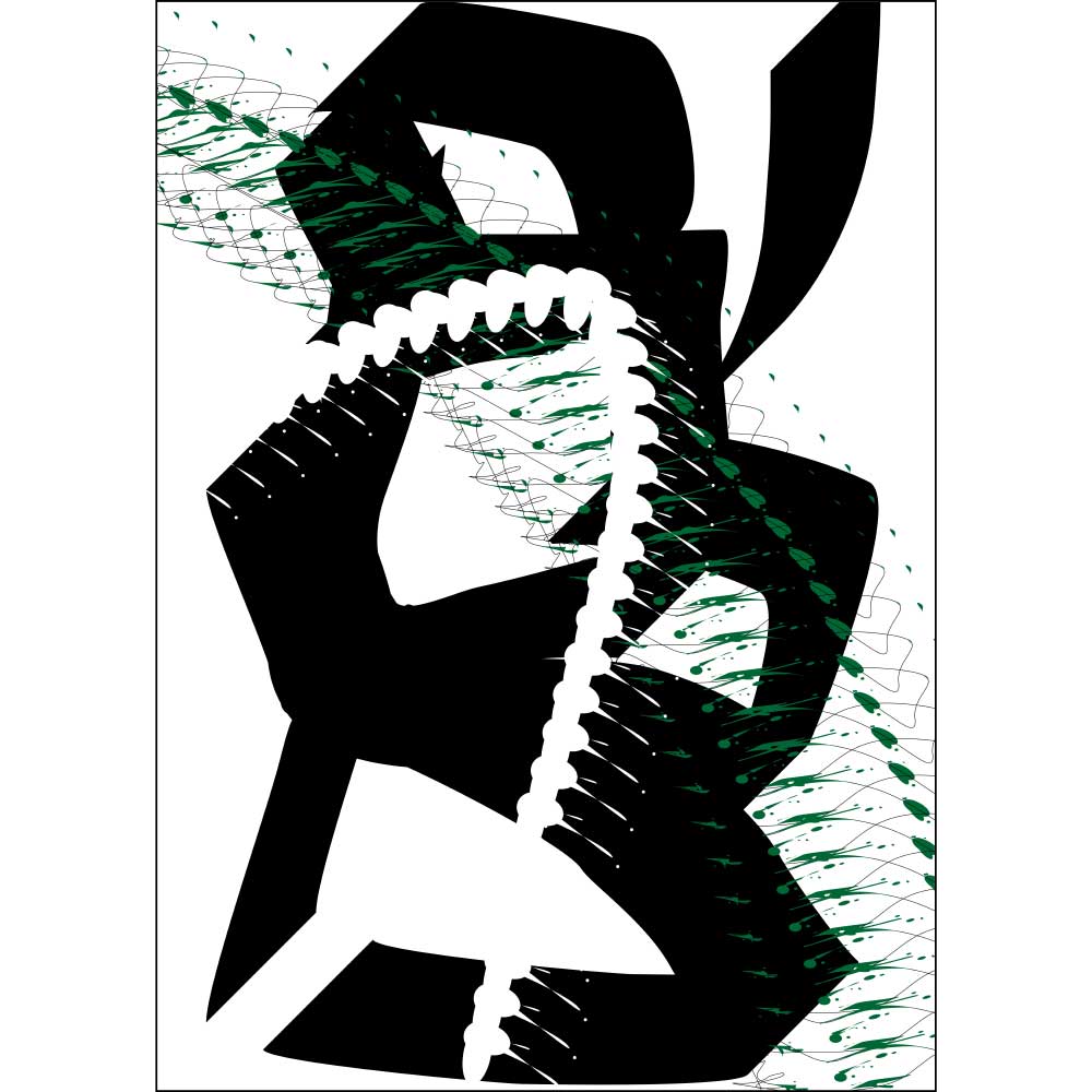 Tela para Quadros Decorativos Abstrato Aleatrio Preto Branco e Verde - Afic9053