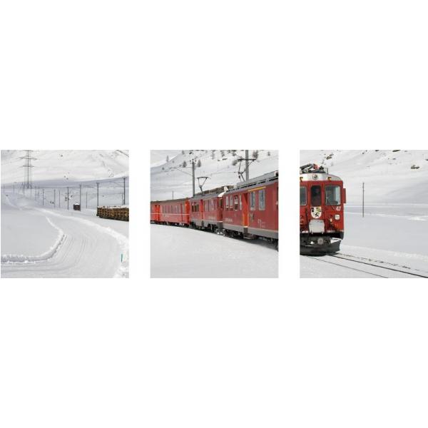 Impresso em Tela para Quadros Paisagem Recortada Bonita Locomotiva em Trilhos Sobre Neve - Afic2732c - 100x30 Cm
