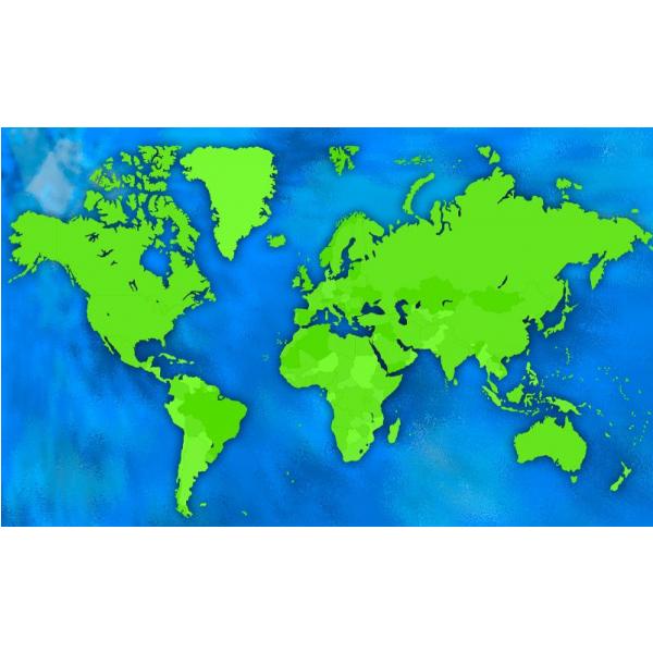 Impressão em Tela para Quadros Mapa Mundi Verde Fundo Azul - Afic4300