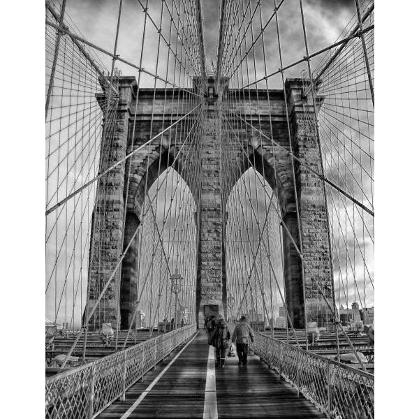 Impresso em Tela para Quadros Ponte do Brooklyn Dia Nublado - Afic3493