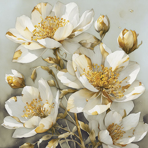 Tela para Quadros Floral Flores Brancas Ilustrativa Artifcial - Afic19633