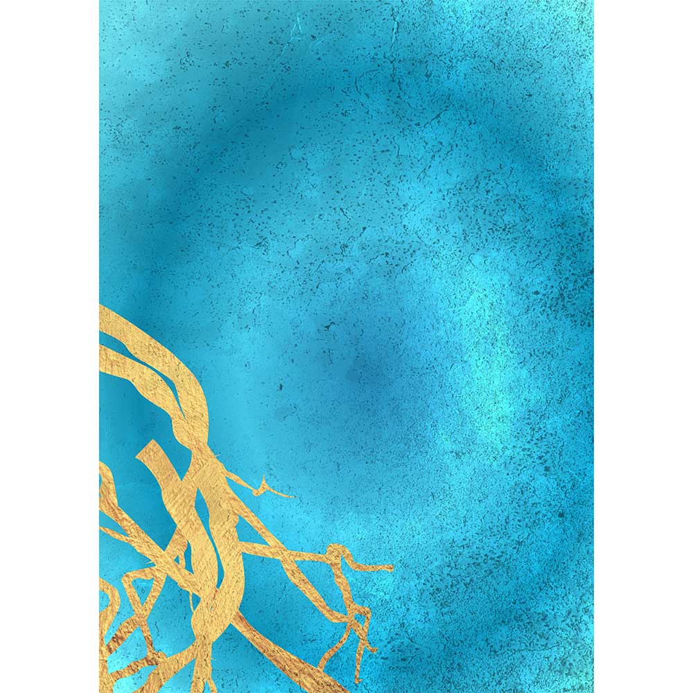Tela para Quadros Decorativo Abstrato Fundo Azul Traços Dourados I - Afic16937