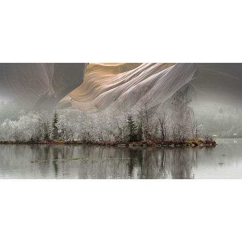 Tela para Quadros Natureza Lagoa Nevoeiro Fundo Abstrato - Afic17743