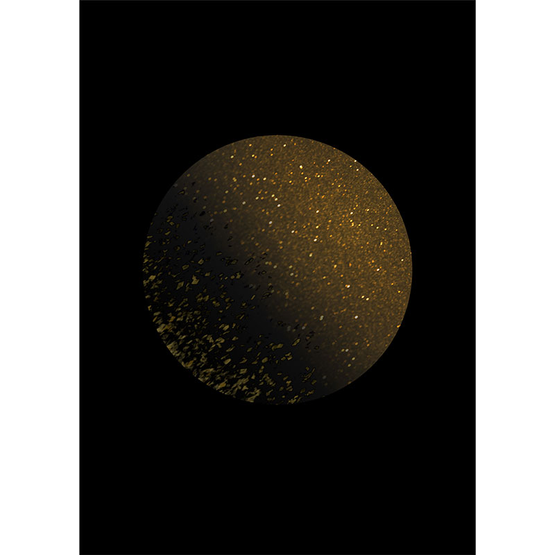 Gravura para Quadros Abstrato Fundo Preto Bola de Glitter Dourada - Afi18731
