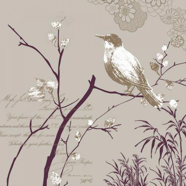 Impressão Sobre Tela para Quadros Pássaro em Galho de Árvore - Pi7050b - 30x30 Cm