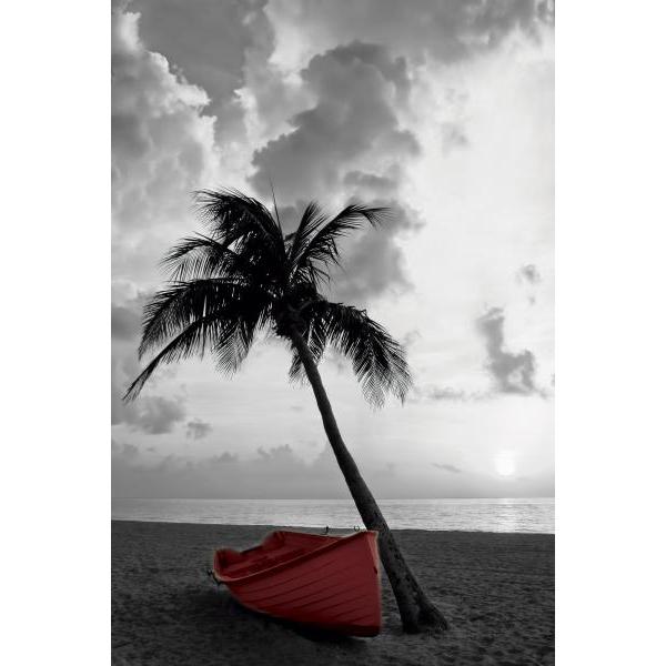 Impressão em Tela para Quadros Belo Barco Vermelho Na Praia - Afic3889
