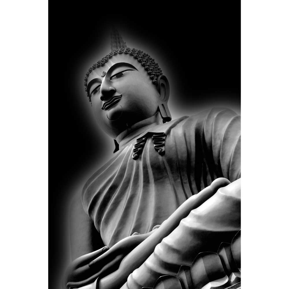 Tela para Quadros Decorativos Pai Gautama Buddha Preto e Branco - Afic10901