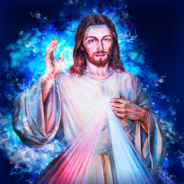 Gravura para Quadros Religioso Jesus Fundo Abstrato Azul - Afi17983