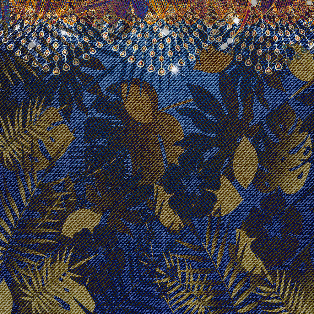 Gravura para Quadros Decorativos Textura Jeans Folhas e Ponto de Luz em Ouro I - Afi14565