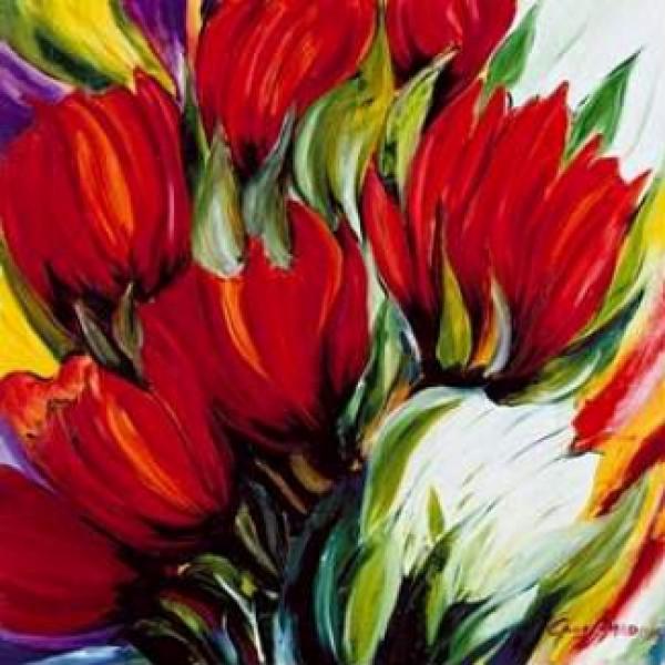 Gravura para Quadro Ilustrativo Floral Colorido - Zy6943 - 69x69 Cm