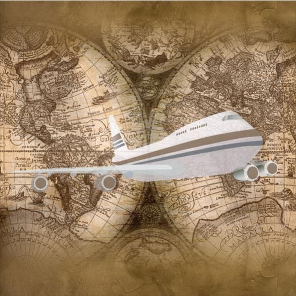 Gravura para Quadros Avião Branco Sobre O Mapa Mundi - Afi5155