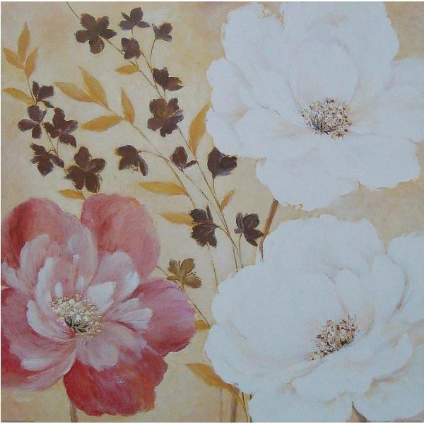 Gravura para Quadros Flores Grandes Branca e Rosa - Ncn4836 - 50x50 Cm