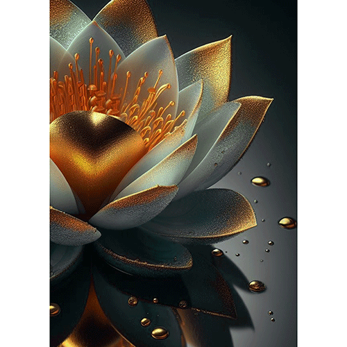 Tela para Quadros Decorativo Flor de Ltus Dourada Ilustrativa - Afic20105