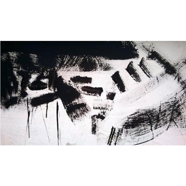 Gravura para Quadros Abstrato Preto com Fundo Branco - 89x50 cm