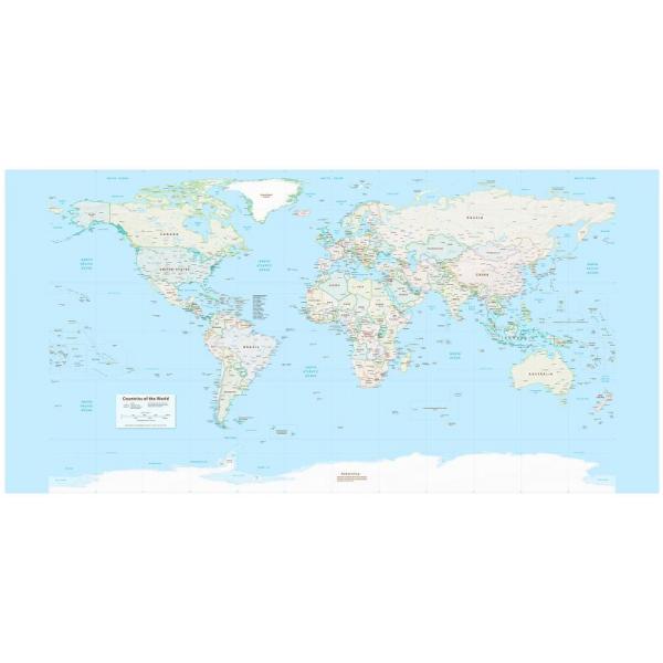 Impresso em Tela para Quadros Mapa Mundi Sobre um Azul Claro - Afic4277
