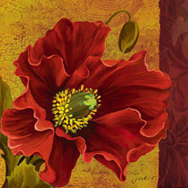 Impresso Sobre Tela para Quadros Desenho Floral Vermelho - Pi8012 - 60x60 Cm