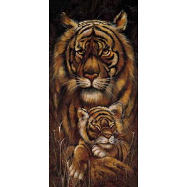 Gravura Decorativa para Quadros Fmea e Filhote de Tigre 23x49 Cm