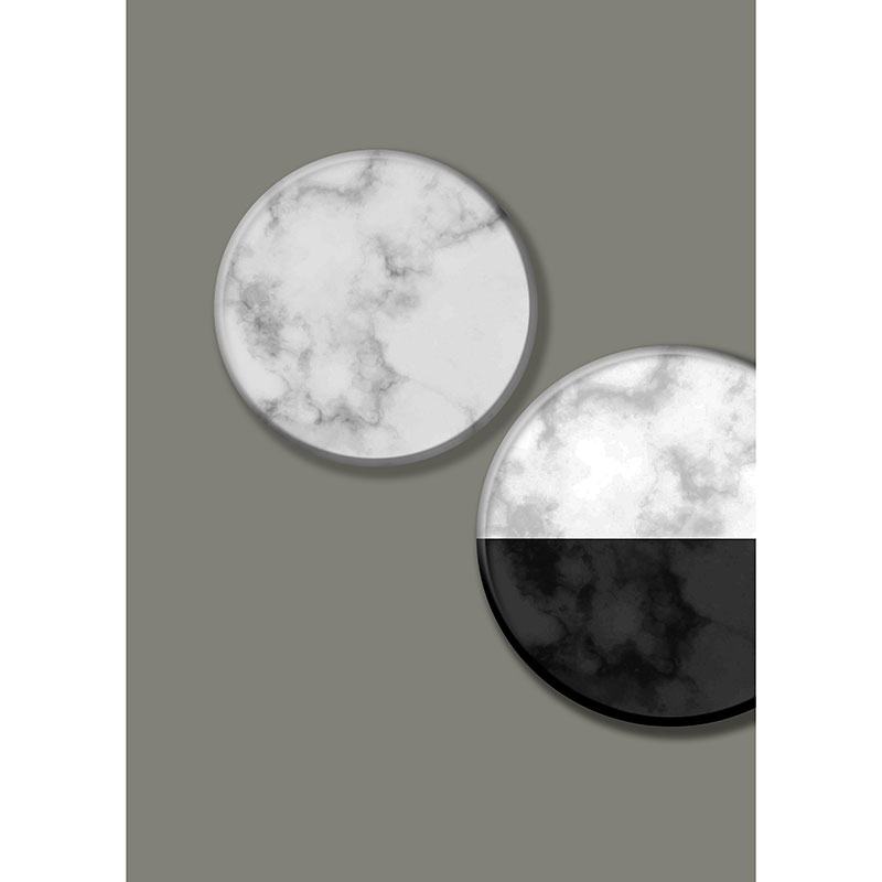 Tela para Quadros Abstrato Circulos de Mrmore Preto e Branco - Afic18729