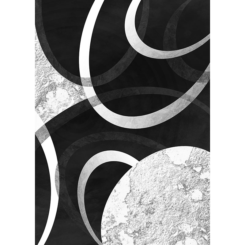 Gravura para Quadros Design Abstrato Tons Branco e Cinza Fundo Preto - Afi16100