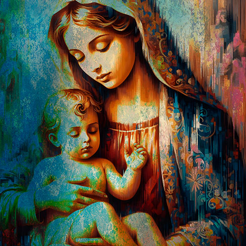 Gravura para Quadros Decorativo Religioso Santa Maria e Seu Filho Jesus - Afi22024