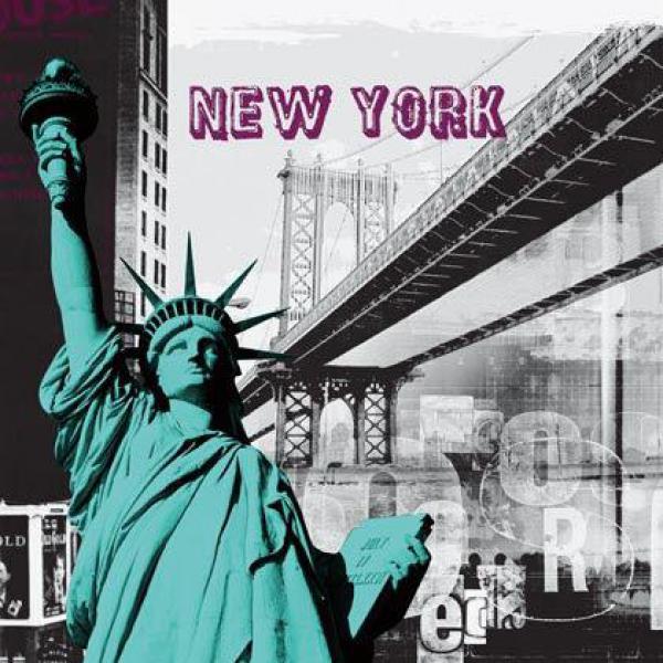Impresso Sobre Tela para Quadros Cidade New York Esttua da Liberdade - Pi5749a - 60x60 Cm