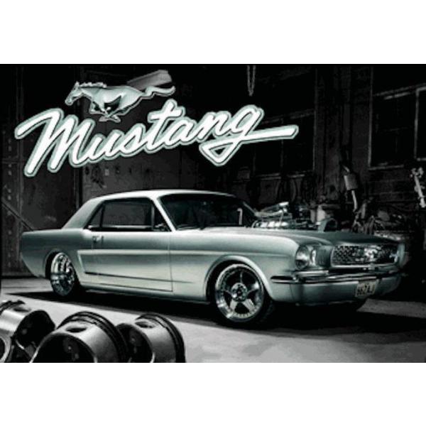 Gravura para Quadros Carro Mustang Na Garagem Preto e Branco - Ln0045 - 67x47 Cm