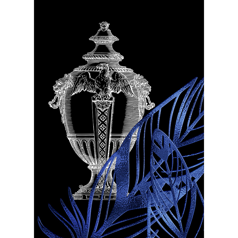 Gravura para Quadros Ânfora Moderna Linhas Branca com Detalhes Azul - Afi16721